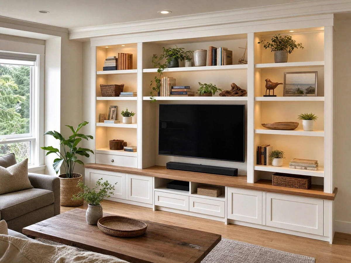 Built-in Shelving & Bookcases finished result in North Vancouver