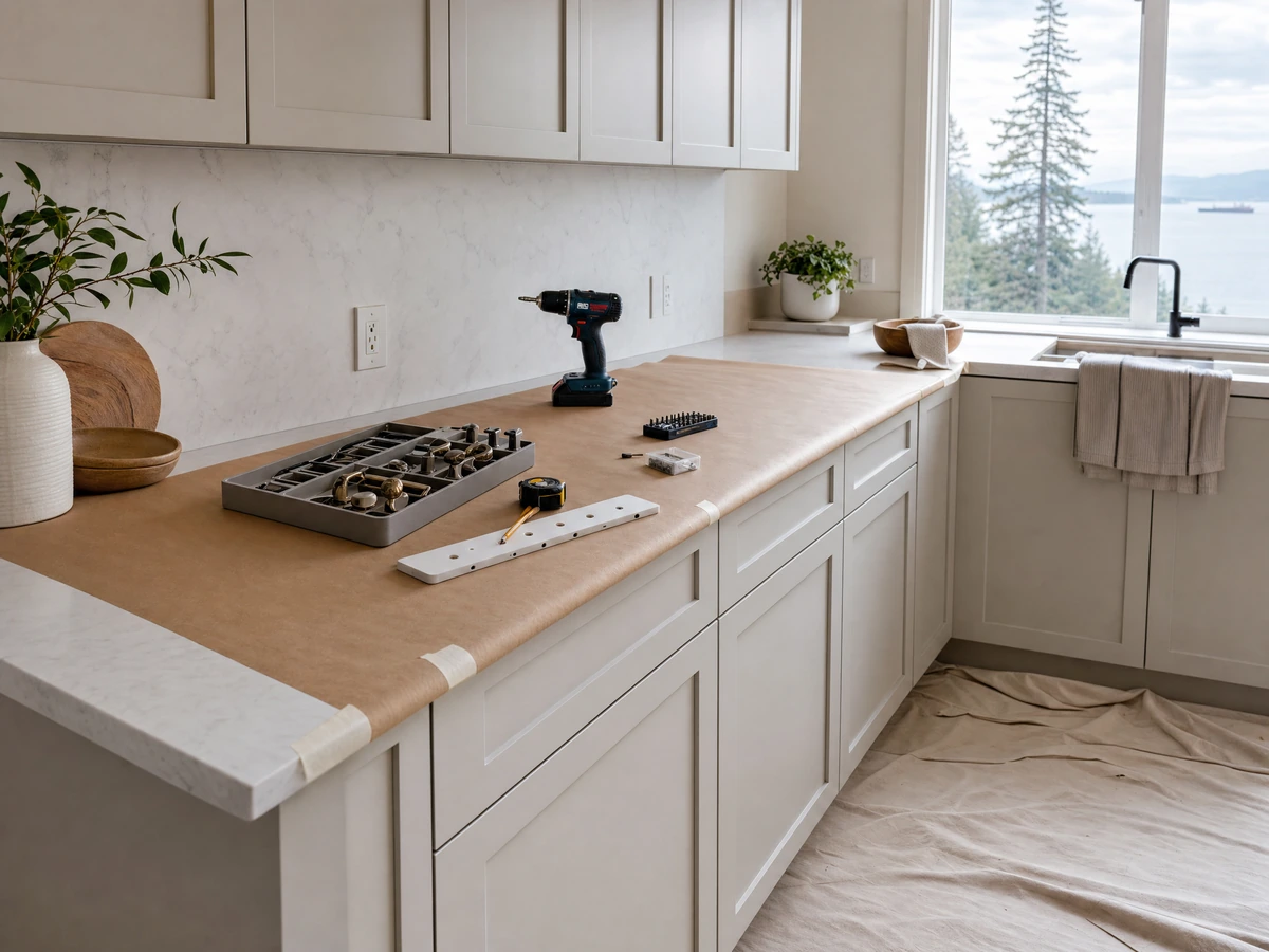 Cabinet Hardware Upgrades preparation and installation in North Vancouver