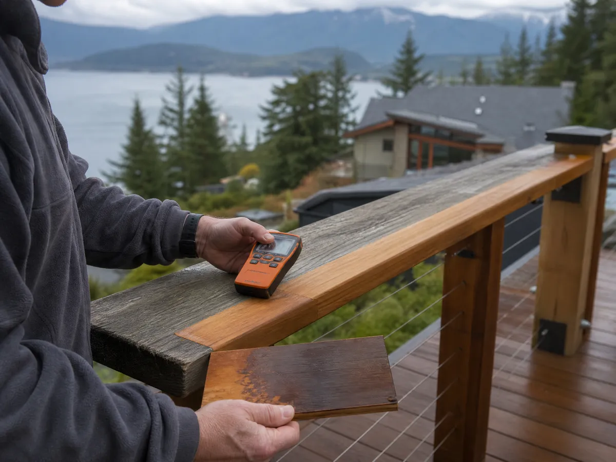 Cedar Deck Refinish & Railing Upgrade planning and existing conditions