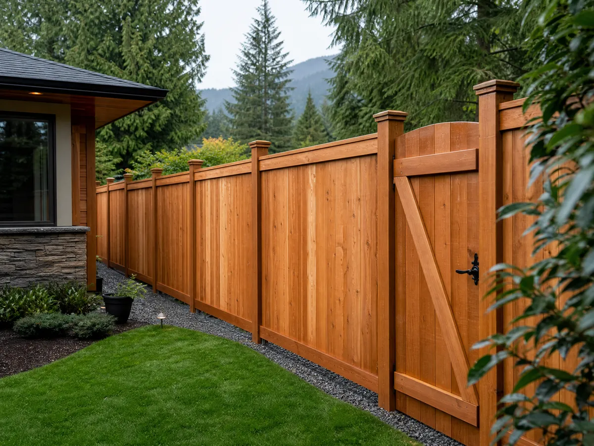 New cedar privacy fence in a North Vancouver backyard