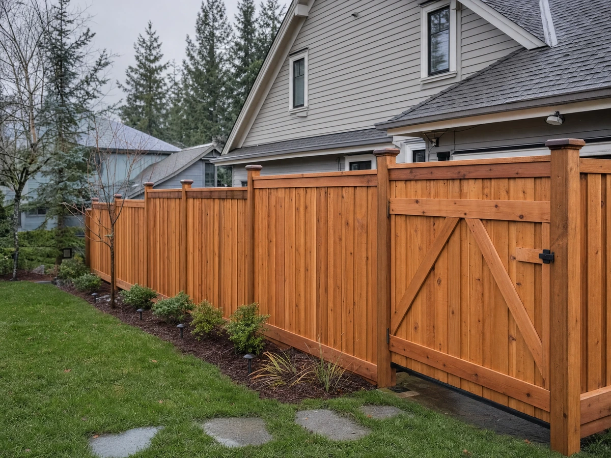 Cedar Privacy Fence Installation finished result in North Vancouver