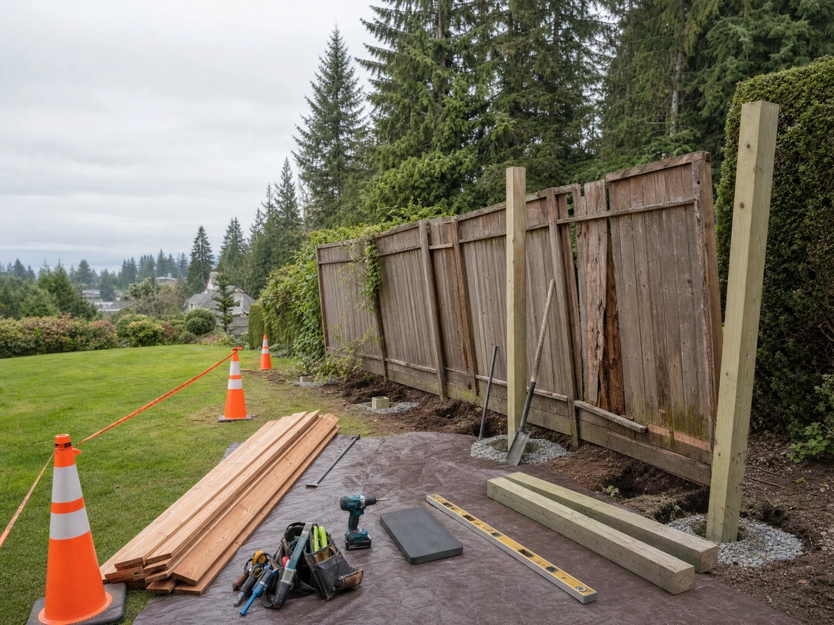 Fence Repair & Post Replacement preparation and installation in North Vancouver