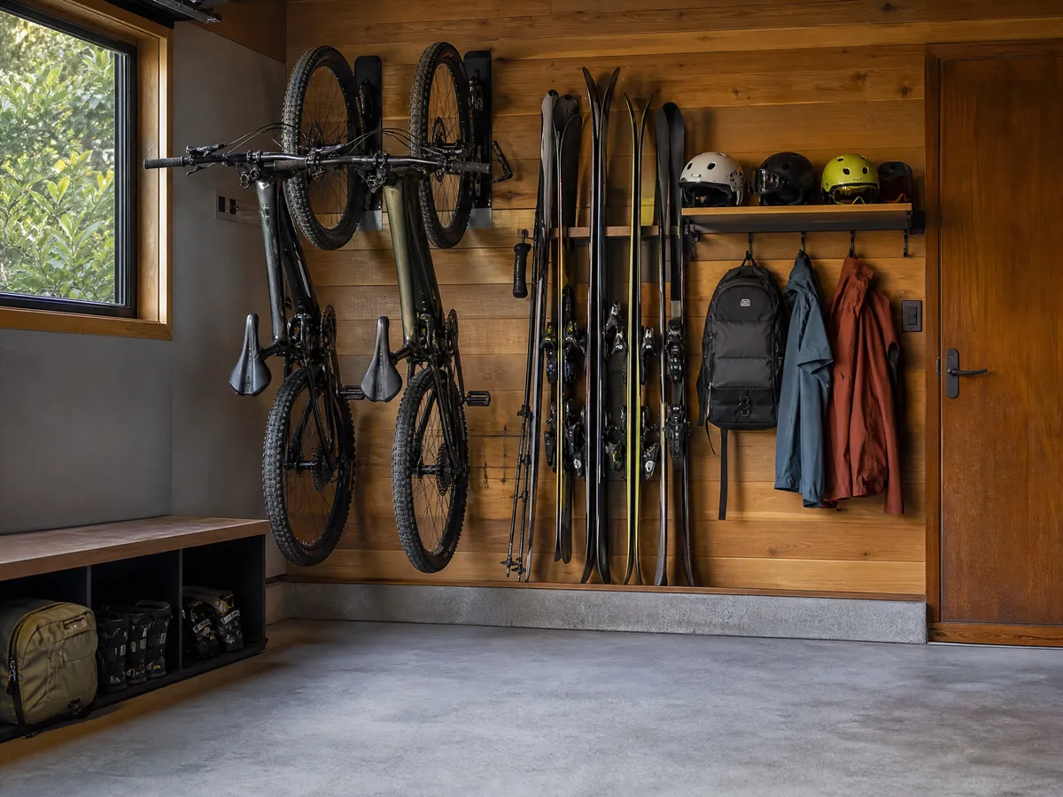 Organized North Vancouver garage with bike and ski storage