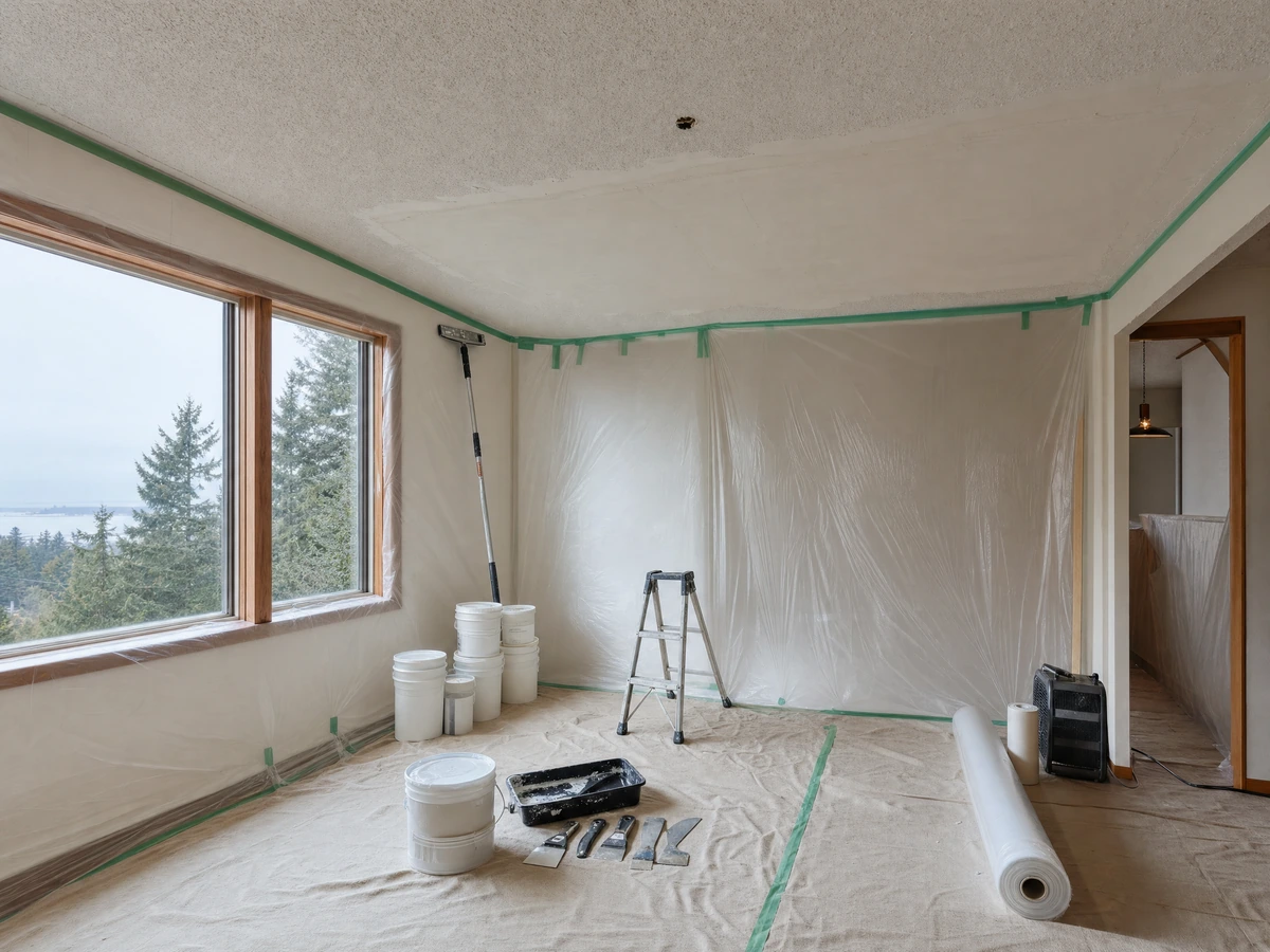 Popcorn Ceiling Removal preparation and installation in North Vancouver