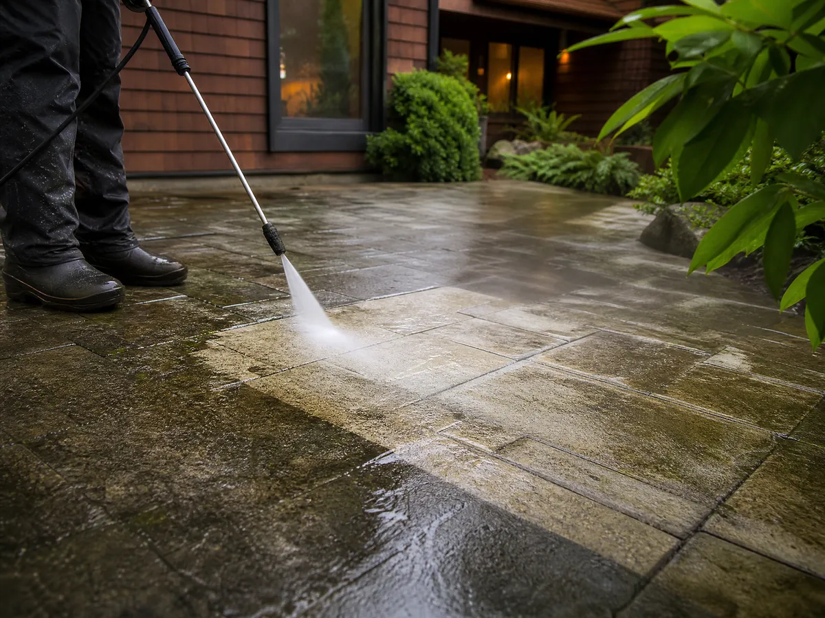 Pressure washing an outdoor surface in North Vancouver