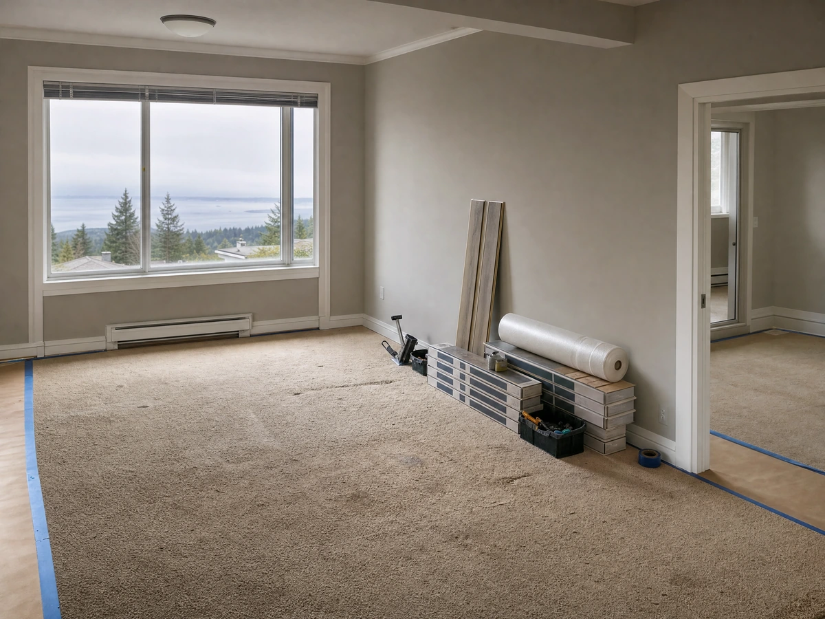 Flooring Replacement preparation and installation in North Vancouver