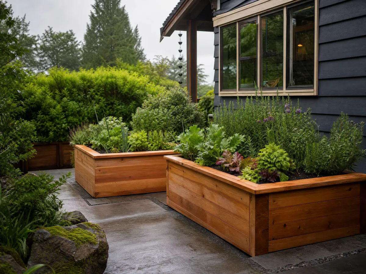 Cedar garden boxes in a North Vancouver yard